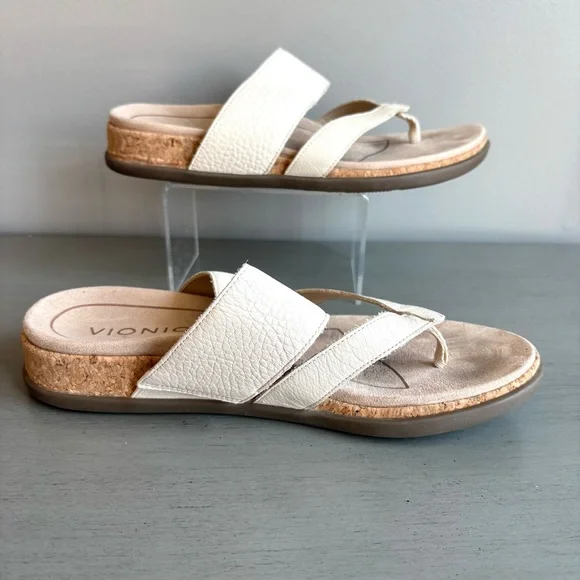 Vionic Marvina Leather Beige Comfort Arch Support Flip-Flop Sandal Women 6 Tan - Picture 8 of 13